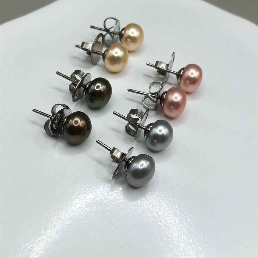 Honora Cultured Pearls Set of 4 Stud Earrings, Stainless Steel New - Picture 2 of 7